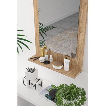 Espejo de pared con estante 60x45 cm pino atlántico