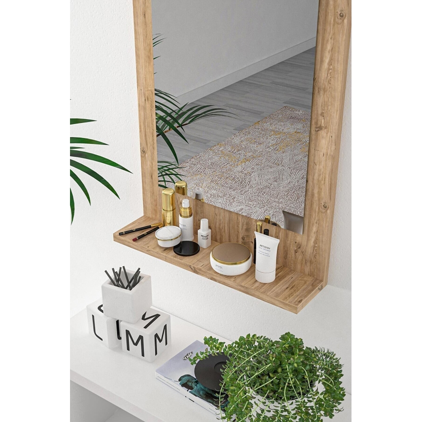 Espejo de pared con estante 60x45 cm pino atlántico