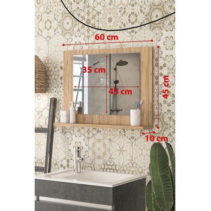 Espejo de pared con estante diá. 45x60 cm pino