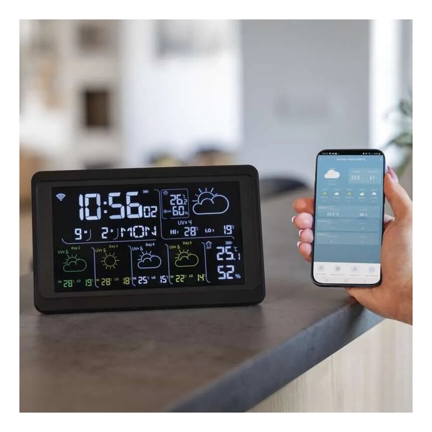 Estacion meteorologica con pantalla LCD GoSmart 5/230V Wi-Fi Tuya negro