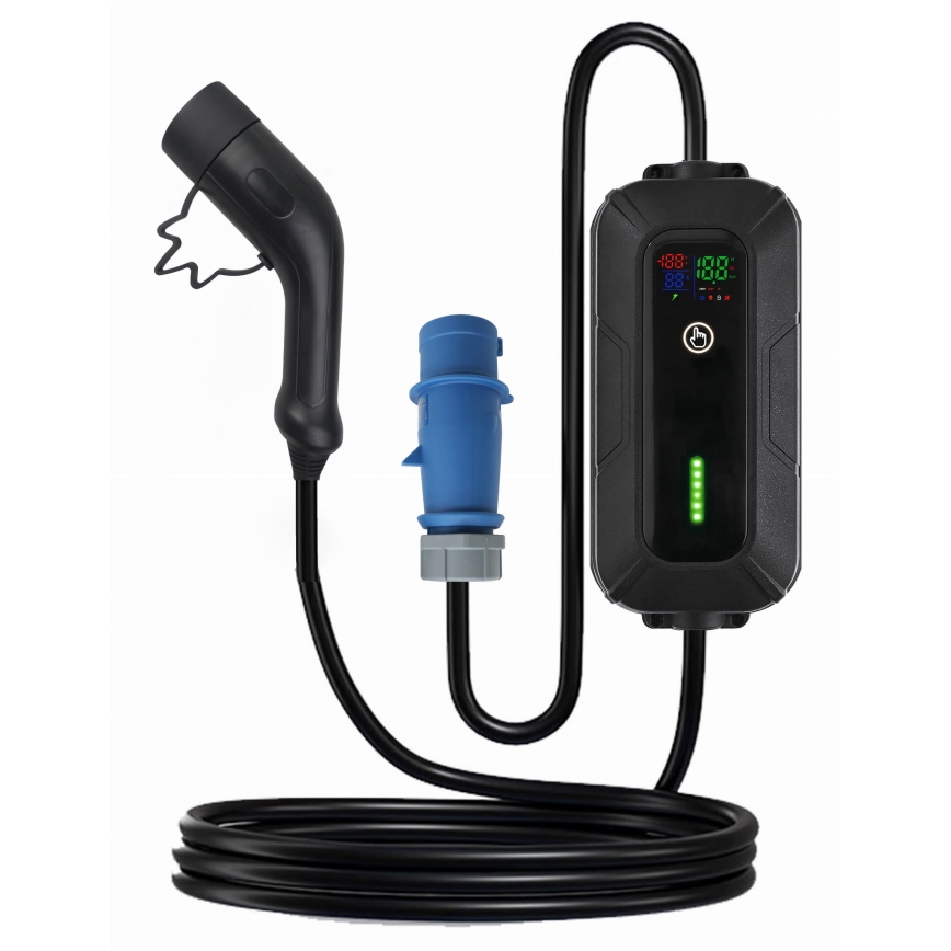 Estaciones de recarga para vehículos eléctricos EV/PHEV AC Tipo 2 32A/230V 7,4kW IP55 5m + adaptador 230V 3,7kW + estuche