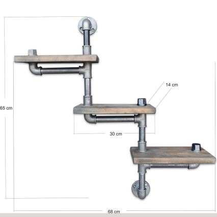 Estante de pared BORU 65x68 cm abeto/gris