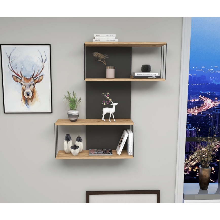 Estante de pared DESTAN 96x65 cm antracita/marrón