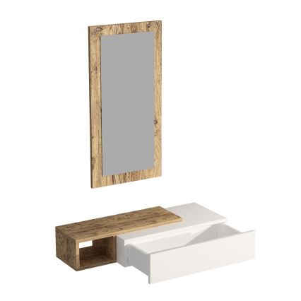 Estante de pared + espejo de pared VIEN blanco/pino atlántico