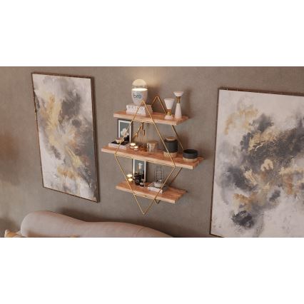 Estantería de pared 70x60 cm dorado/marrón