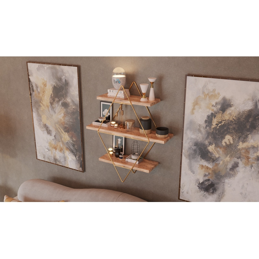 Estantería de pared 70x60 cm dorado/marrón