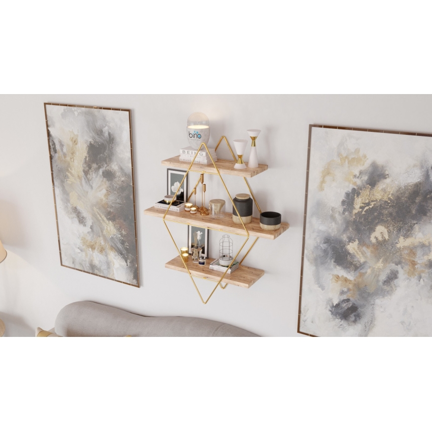 Estantería de pared 70x60 cm dorado/marrón