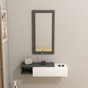 Estantería de pared + pared espejo VIEN blanco/antracita