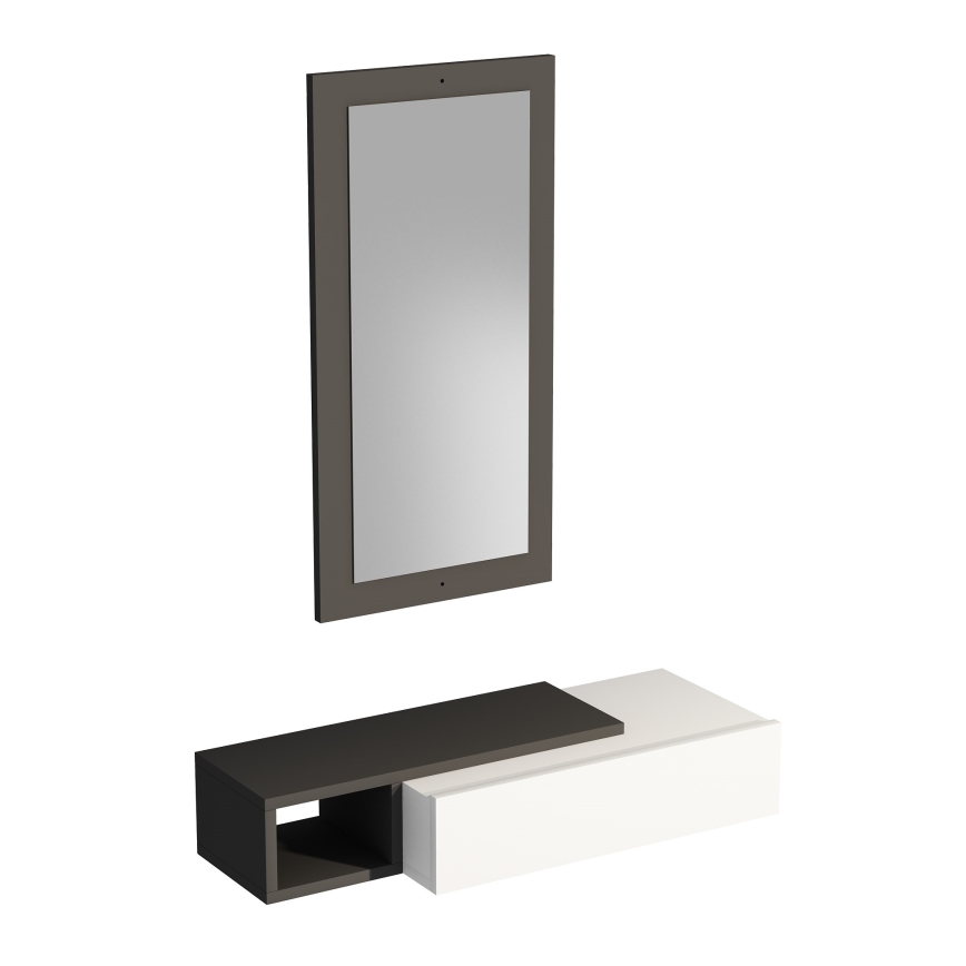 Estantería de pared + pared espejo VIEN blanco/antracita