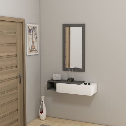 Estantería de pared + pared espejo VIEN blanco/antracita