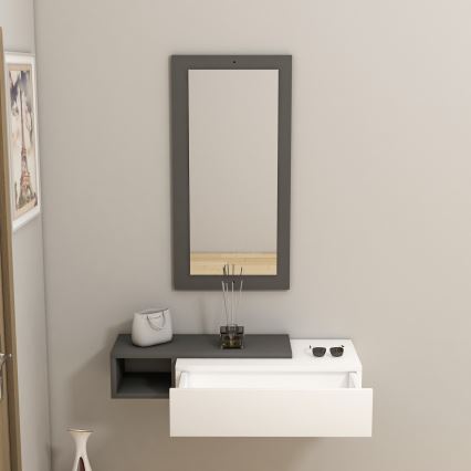 Estantería de pared + pared espejo VIEN blanco/antracita