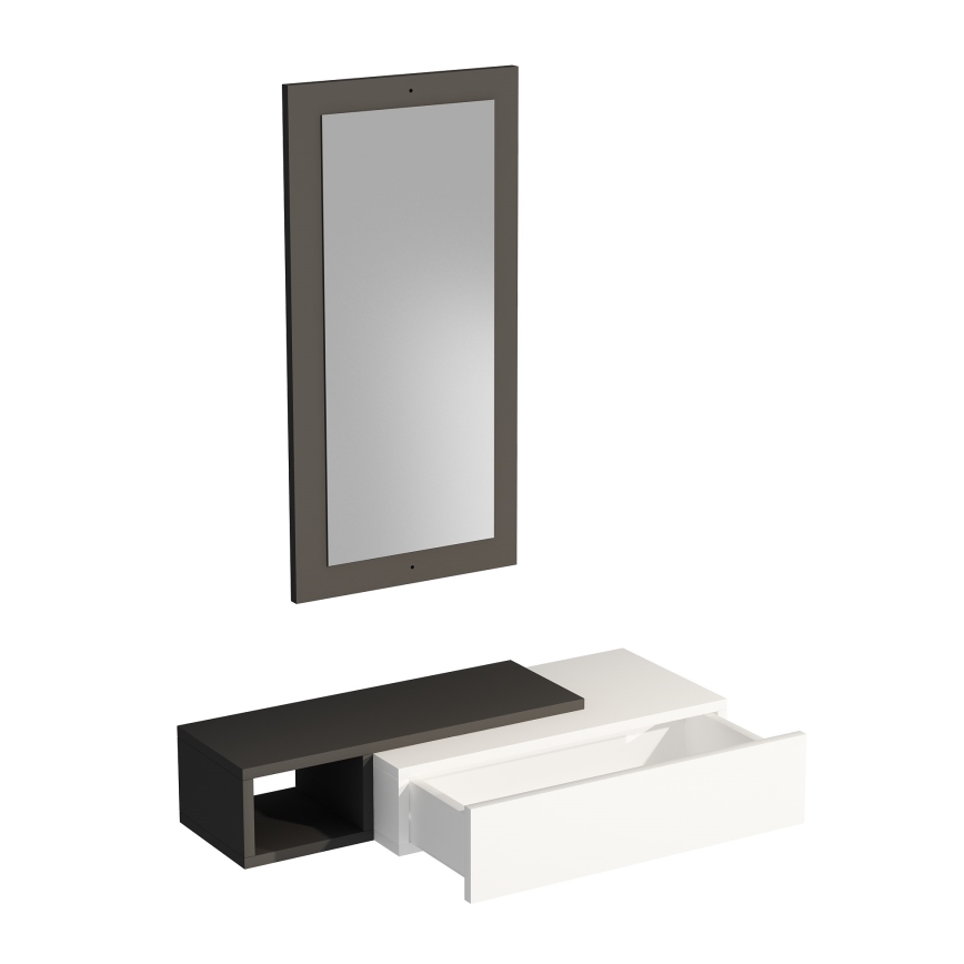 Estantería de pared + pared espejo VIEN blanco/antracita