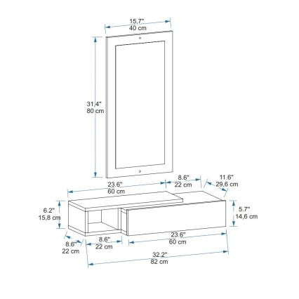 Estantería de pared + pared espejo VIEN blanco/antracita