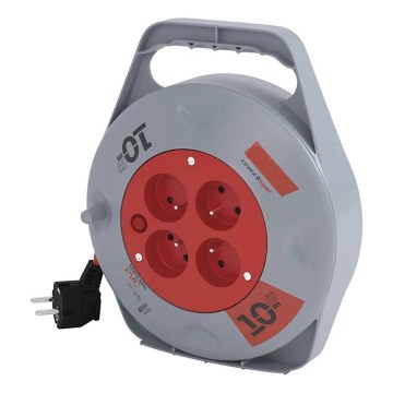 Extensión con carrete de cable con 4 enchufes 10m gris/rojo