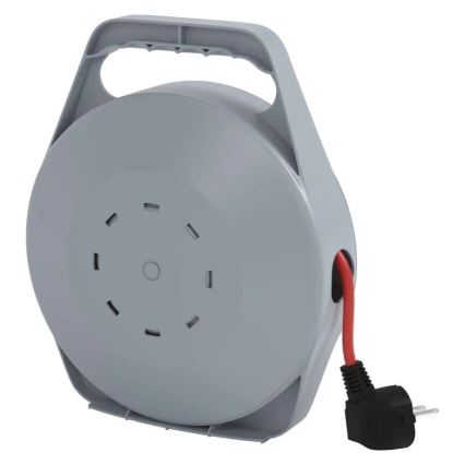 Extensión con carrete de cable con 4 enchufes 10m gris/rojo