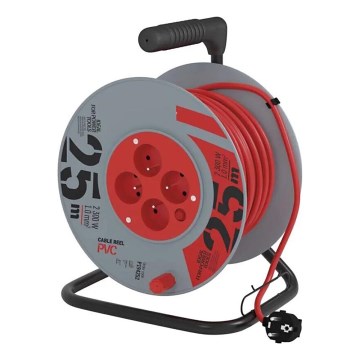 Extensión con carrete de cable con 4 enchufes 25m gris/rojo