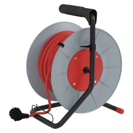 Extensión con carrete de cable con 4 enchufes 25m gris/rojo