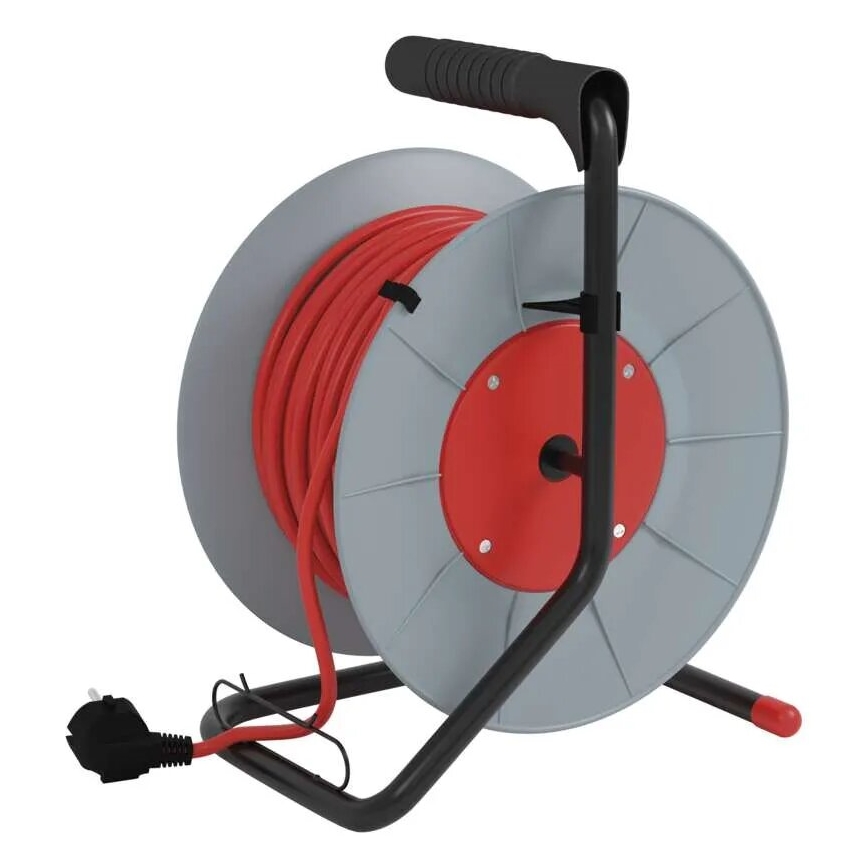 Extensión con carrete de cable con 4 enchufes 25m gris/rojo