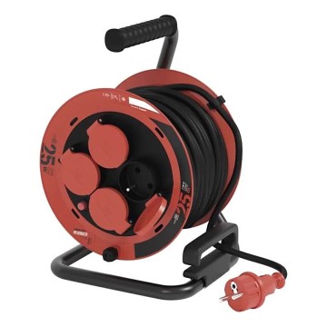 Extensión con carrete de cable con 4 enchufes 25m IP44 rojo