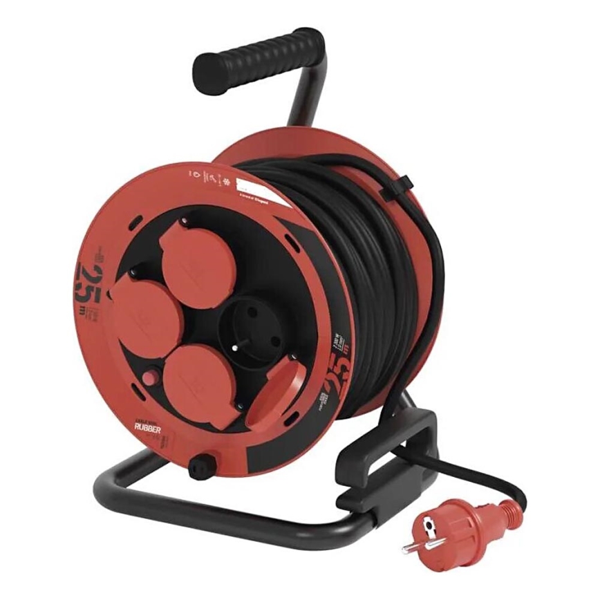 Extensión con carrete de cable con 4 enchufes 25m IP44 rojo