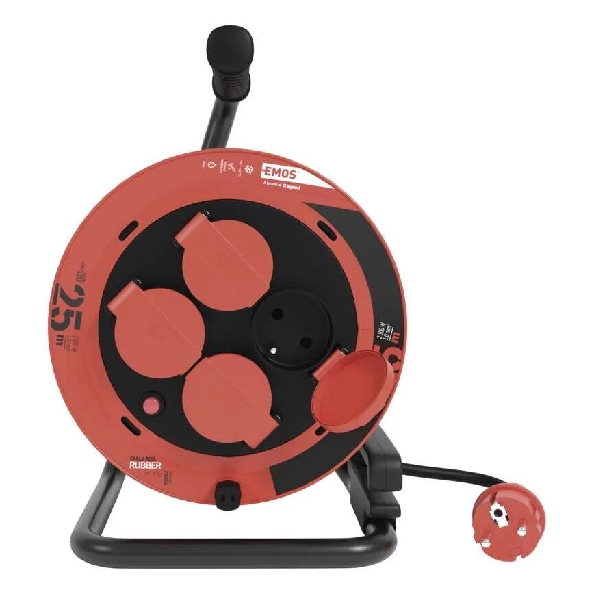Extensión con carrete de cable con 4 enchufes 25m IP44 rojo