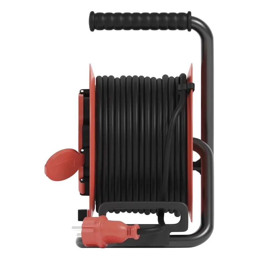 Extensión con carrete de cable con 4 enchufes 25m IP44 rojo