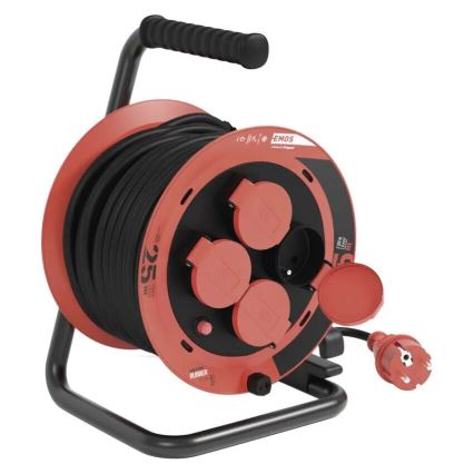 Extensión con carrete de cable con 4 enchufes 25m IP44 rojo