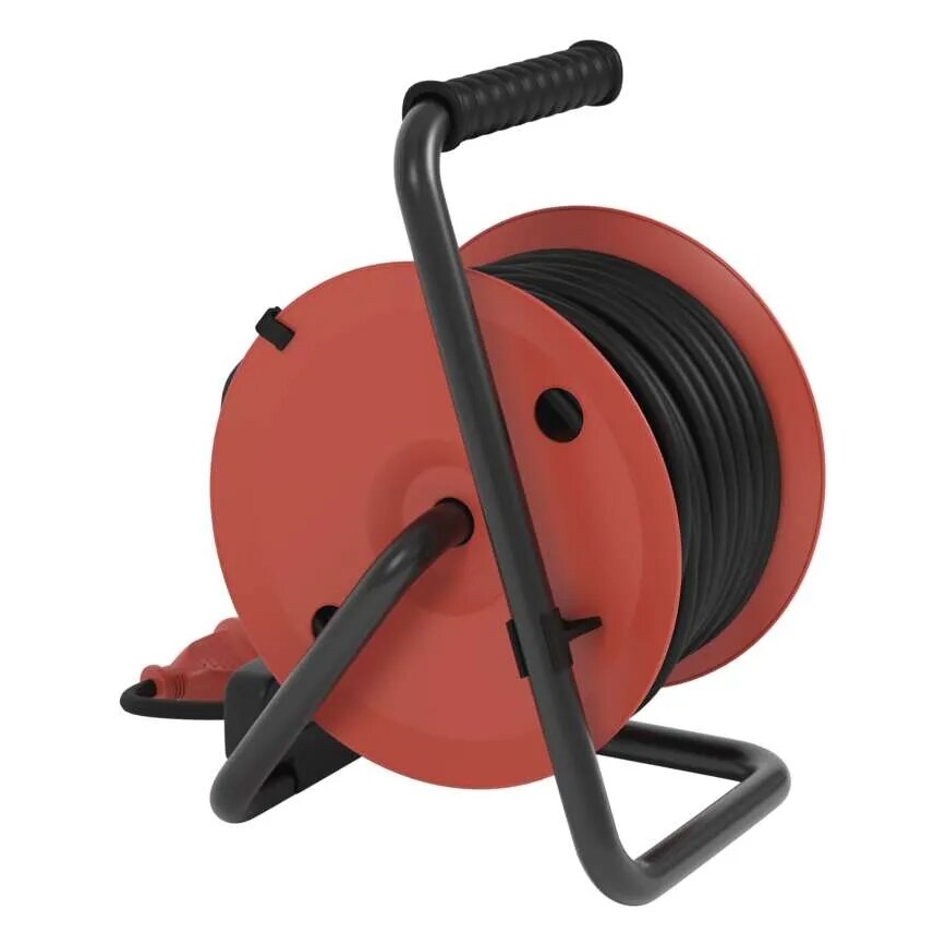 Extensión con carrete de cable con 4 enchufes 25m IP44 rojo
