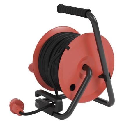 Extensión con carrete de cable con 4 enchufes 25m IP44 rojo