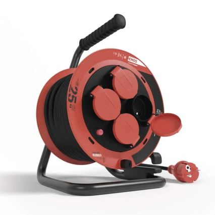 Extensión con carrete de cable con 4 enchufes 25m IP44 rojo