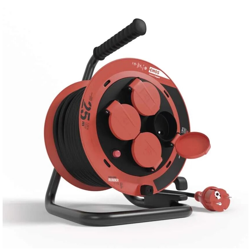 Extensión con carrete de cable con 4 enchufes 25m IP44 rojo
