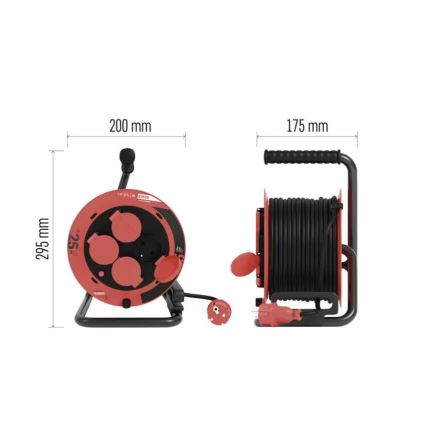 Extensión con carrete de cable con 4 enchufes 25m IP44 rojo