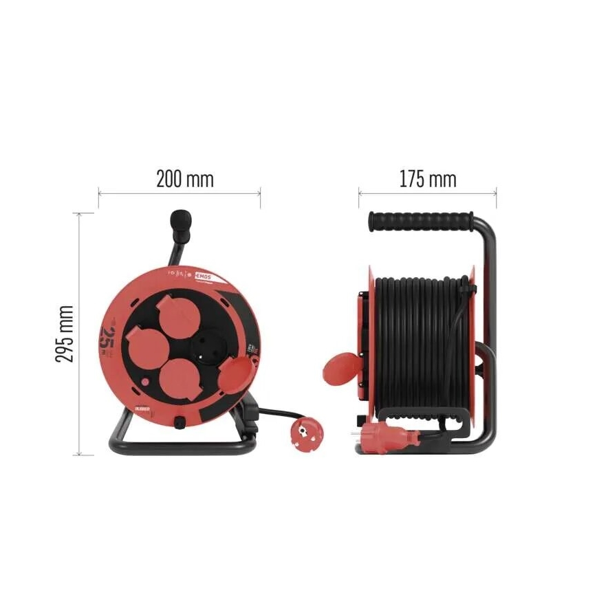 Extensión con carrete de cable con 4 enchufes 25m IP44 rojo