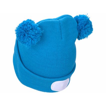 Extol - Gorra con linterna frontal y carga USB 250 mAh azul con pompones talla infantil