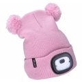 Extol - Gorra con linterna frontal y carga USB 250 mAh rosa con pompón talla infantil
