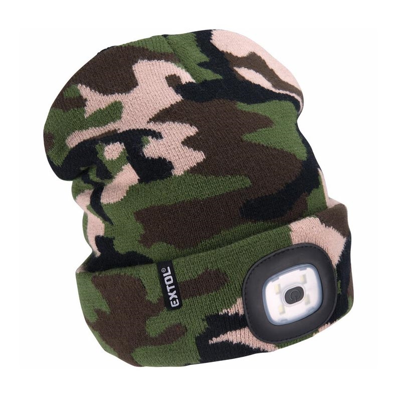 Extol - Gorra con linterna frontal y carga USB 300 mAh camuflaje talla UNI