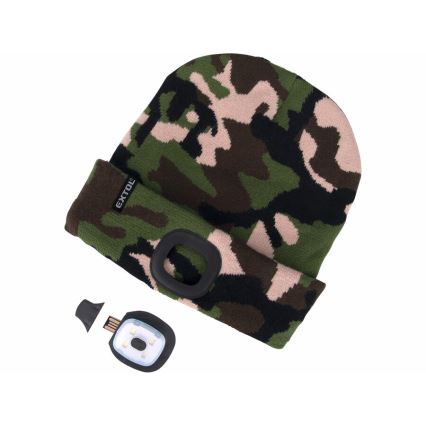 Extol - Gorra con linterna frontal y carga USB 300 mAh camuflaje talla UNI