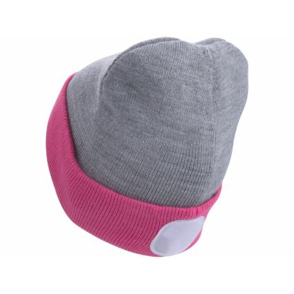 Extol - Gorra con linterna frontal y carga USB 300 mAh gris/rosa talla UNI