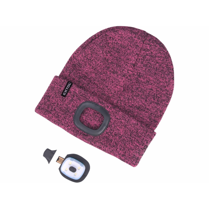 Extol - Gorra con linterna frontal y carga USB 300 mAh morado talla UNI