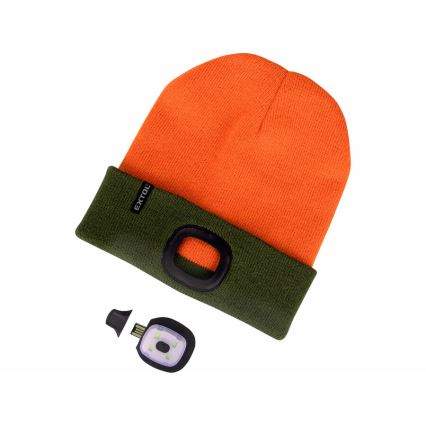 Extol - Gorra con linterna frontal y carga USB 300 mAh naranja/verde talla UNI