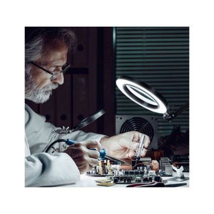 Extol - Lámpara de mesa LED regulable con una lupa LED/8W/5V 2900/4500/7500K negro