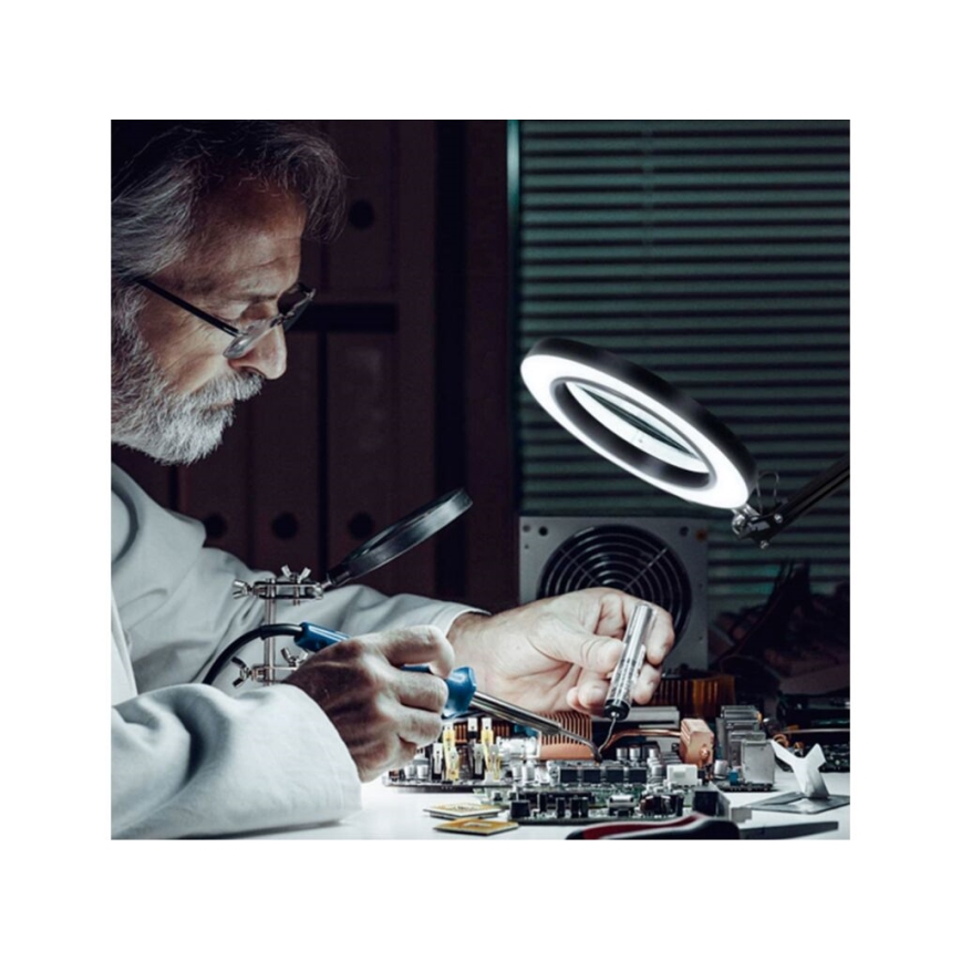 Extol - Lámpara de mesa LED regulable con una lupa LED/8W/5V 2900/4500/7500K negro