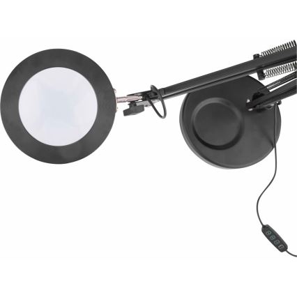 Extol - Lámpara de mesa LED regulable con una lupa LED/8W/5V 2900/4500/7500K negro