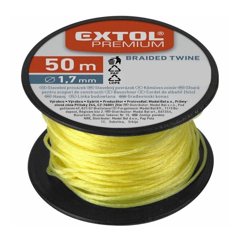 Extol Premium - Cordel de construcción 1,7mm x 50m amarillo