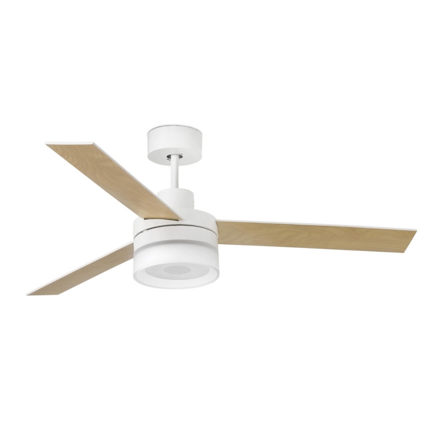 FARO 33460 - Ventilador de techo LED con un altavoz ICE LED/15W/230V blanco/marrón + control remoto