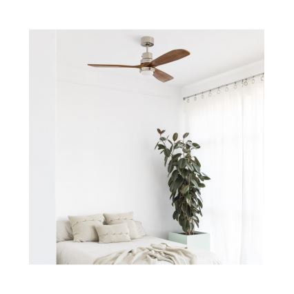 FARO 33518DC - Ventilador de techo LED LANTAU LED/15W/230V cromo mate/madera + control remoto