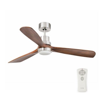 FARO 33518DC - Ventilador de techo LED LANTAU LED/15W/230V cromo mate/madera + control remoto