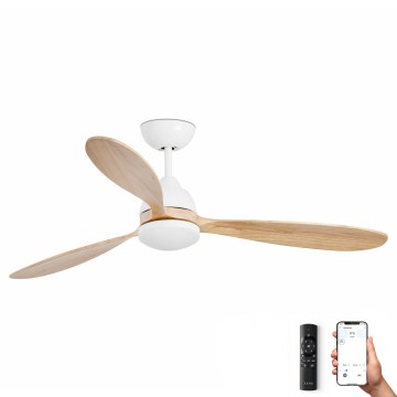 FARO 33524WP - Ventilador de techo LED POROS L LED/19W/230V madera/blanco d. 132 cm SMART + control remoto