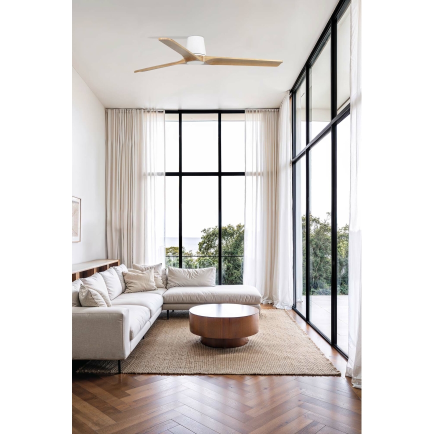 FARO 33838WT - Ventilador de techo HEYWOOD TUB L pino/blanco diá. 132 cm Wi-Fi Tuya + control remoto
