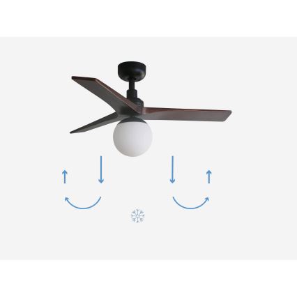 FARO 34278-11L - Ventilador de techo KLIM S 1xE27/15W/230V madera/negro diá. 92,5 cm + control remoto
